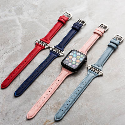 For iwatch7 strap cowhide Apple se strap blue applewatch5/4/3 thin strap simple Female