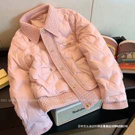粉色高级翻领小香风棉服外套女别致2025秋冬新款韩系甜美减龄棉衣