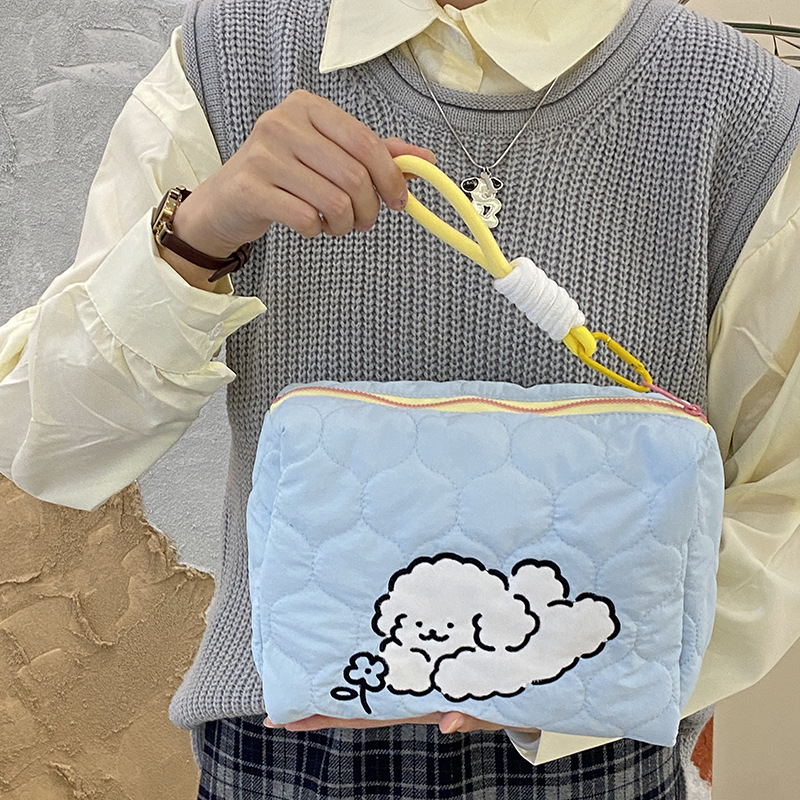 귀여운 화이트 개 보관 가방 블루
