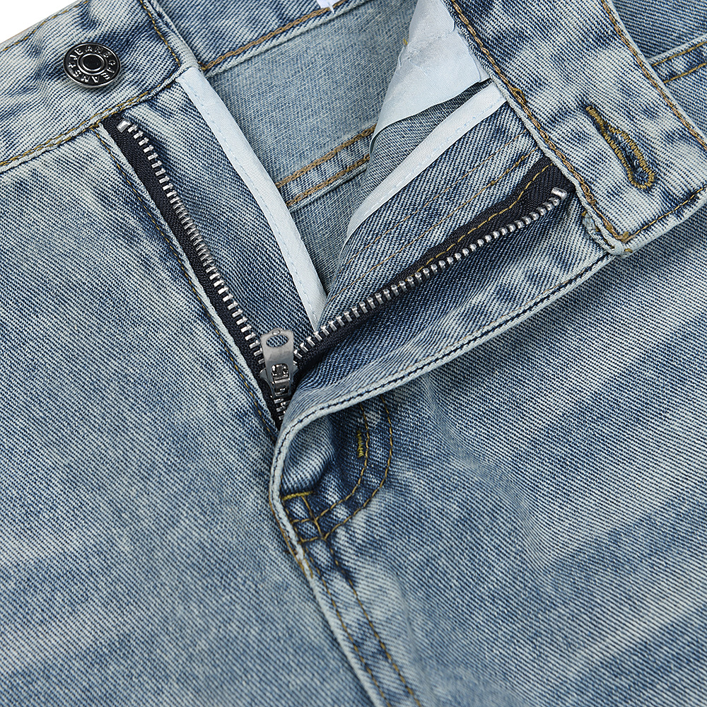 Vintage Washed Distressed Flared Denim Jeans For Men Loose Fit_voghion.com