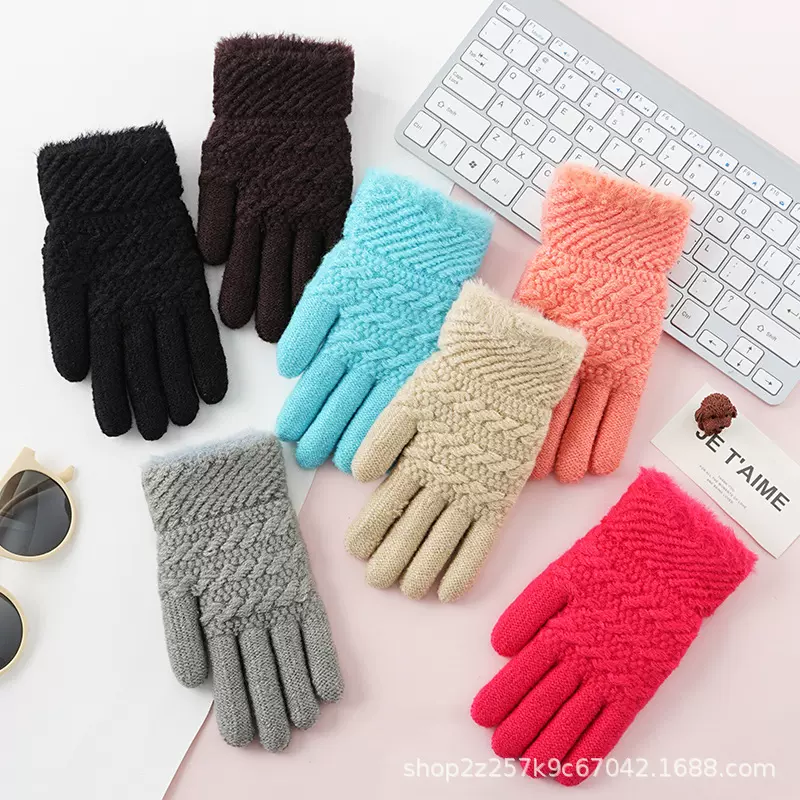 中童儿童针织毛线手套女春秋冬季冬天保暖双层五指学生可爱骑车用