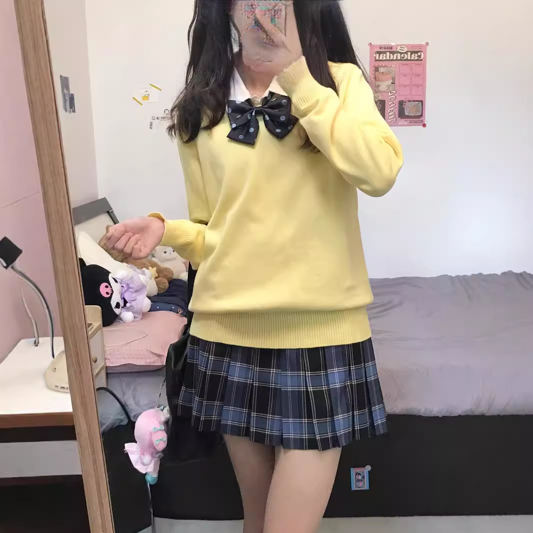 2024 V 넥 풀오버 여성 솔리드 컬러 대학 스타일 일본 JK 유니폼 가을, 겨울 스웨터-긴팔 가을 스타일