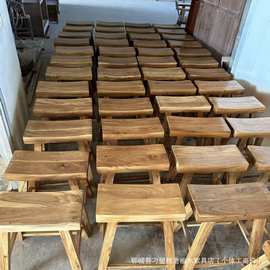 老榆木元宝凳围炉煮茶四脚凳家用实木矮凳饭店凹面坐凳民宿茶桌凳