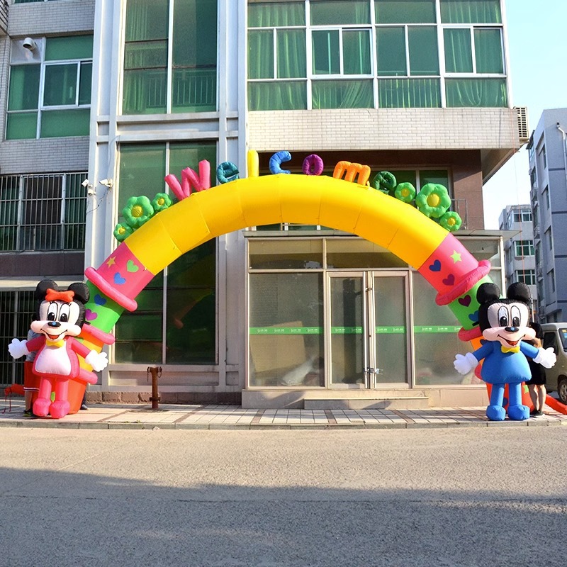 Arco inflable de dibujos animados para escuela primaria, jardín de infantes, puerta inflable de arcoíris, evento de celebración, ceremonia de inauguración, membrana inflable