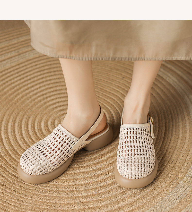 Sandal cao gót nữ đế dày gót vuông mũi hở phong cách La Mã — đen chi tiết 10