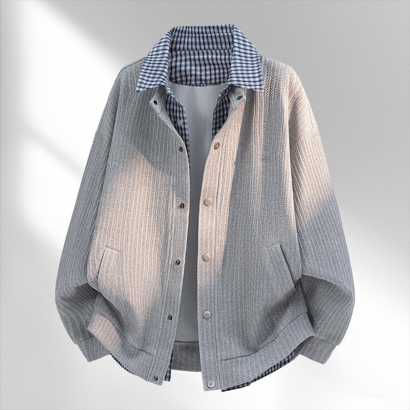 Cross-border retro falso de dos piezas chaqueta de revestimiento de cuello de malla primavera chaqueta de trabajo suelta marca de moda masculina image 6