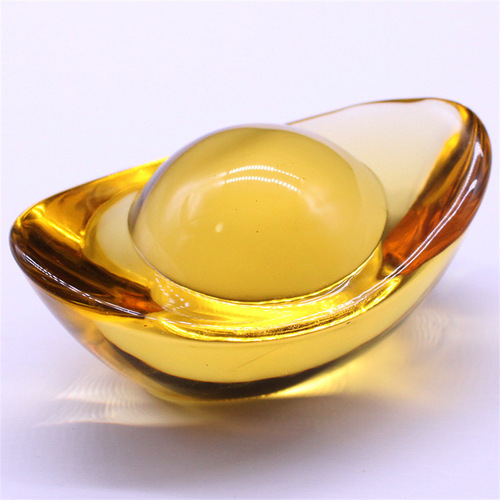 Glass Yuanbao Gold Yuanbao Yellow Artificial Glaze Crystal Decoration Living Room Desktop Ornaments Rice Vat Cornucopia Decoration