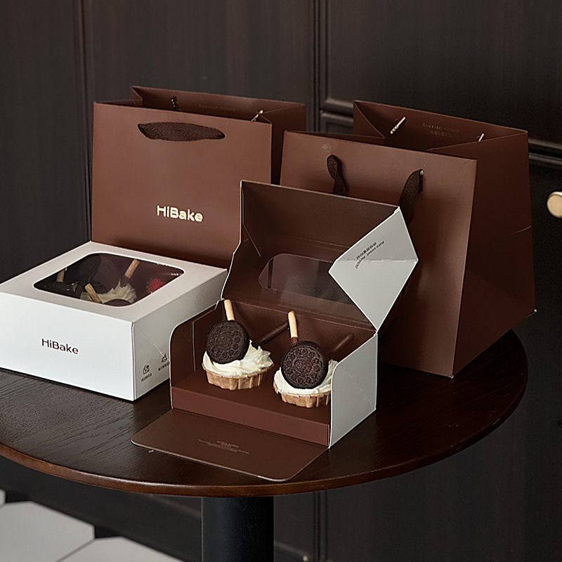 网红甜品包装盒一次性纸杯蛋糕打包盒高级烫金双面印烘焙包装盒