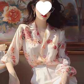复古港风粉色碎花新品衬衫女夏季别致小众感轻奢气质时尚上衣
