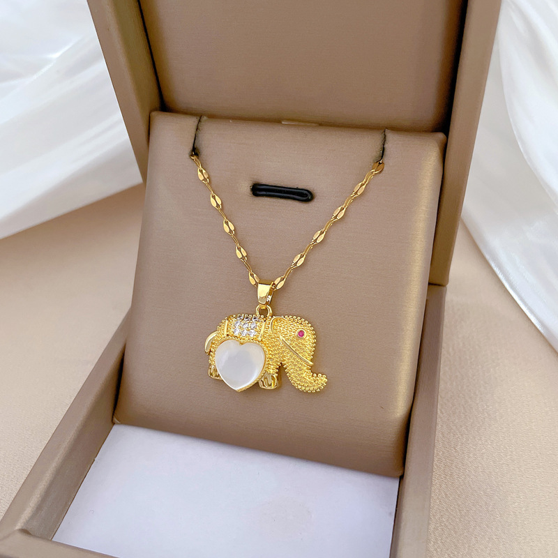 Collier élégant éléphant en opale pour femme acier titane_voghion.com