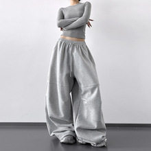 超好看阔腿裤2025秋装新款韩系chic慵懒感灰色卫裤百搭宽松休闲裤