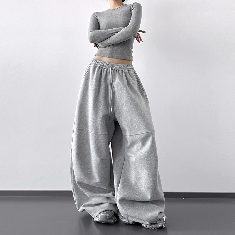 Super Stylish Wide-Leg Pants 2025 Autumn New Korean Chic Lazy Gray Sweatpants Versatile Loose Casual Pants