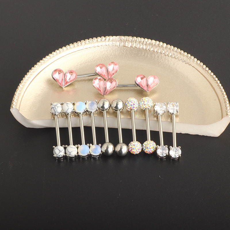 Titanium Steel Zircon Heart Breast Ring Set Stainless Steel Diamond Nail Chest Piercing Jewelry detail image 10