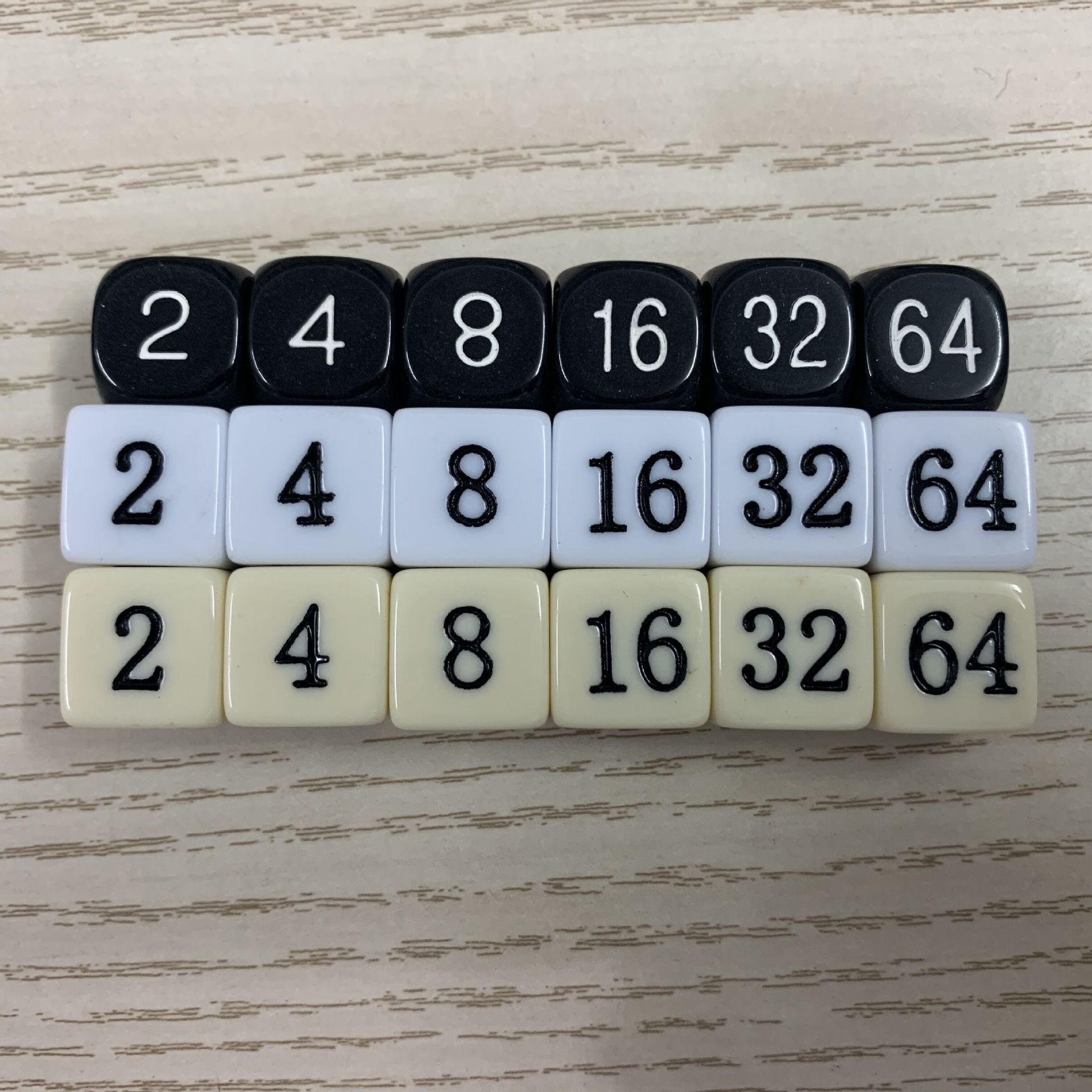 16mm Square Corner Rounded Multiples Dice 2, 4,8,16, 32,6, Yellow, Black, Special White