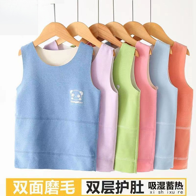 儿童德绒保暖厚背心无痕男女童秋冬护肚马甲自发热无袖内衣