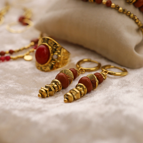 Red series beaded titanium steel necklace bracelet earrings non-fading niche high-end jewelry set cross-border