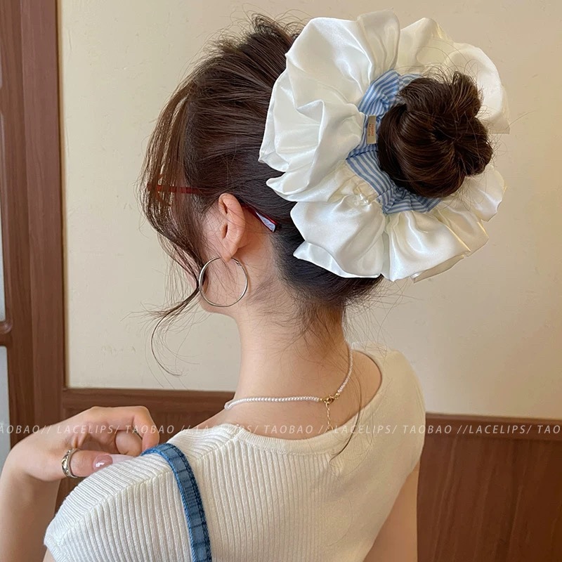56#Blue and white striped white satin lace about 20cm