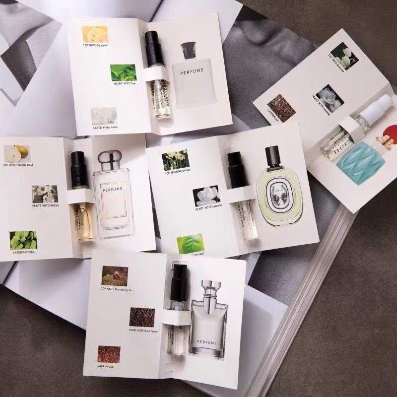genuine goods 2ml perfume sample English card fragrance men and women lasting light fragrance portable night market live factory batch