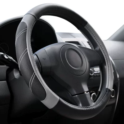 Car steering wheel cover leather Steering wheel cover - gray-38cm