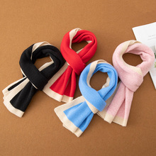 外单高品质山羊绒围巾秋冬儿童款拼色保暖男女通用羊毛脖套小围脖