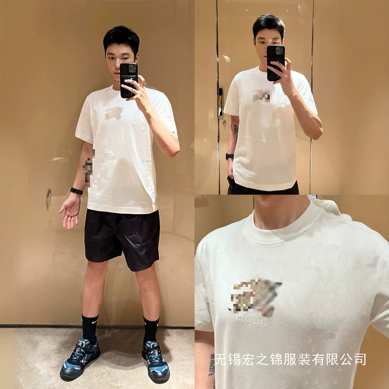 Cross-Border Authentic Version of Burberry High-End Knight War Horse Embroidery Trendy Brand Short-Sleeve T-Shirt for Men and Women Wholesale