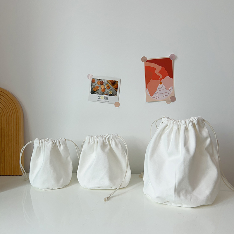 小号纯白便携抽绳包大号大容量束口袋旅行便携DIY简约帆布袋批发