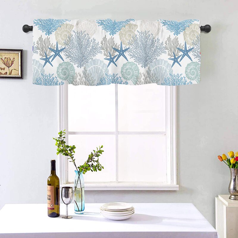 Cross-Border Amazon Short Curtains Summer Starfish Coral Shell Door Curtain Coffee Curtain Kitchen Sink Cabinet Dustproof Cross-Border Amazon Short Curtains Summer Starfish Coral Shell Door Curtain Coffee Curtain Kitchen Sink Cabinet Dustproof