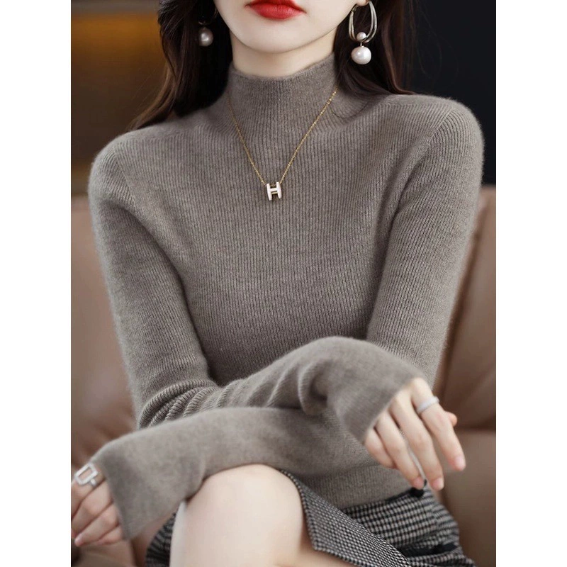 1 осенне-зимний трикотаж с длинными рукавами, свитер, верхняя нижняя рубашка, тонкий и стильный осенне-зимний универсальный пуловер с полугольфом из шерсти