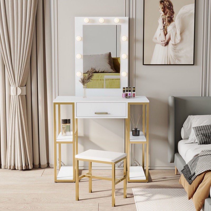 Mesa de maquillaje tocador dormitorio moderno minimalista 2023 nuevo taburete de mesa pequeño con tocador integrado ligero