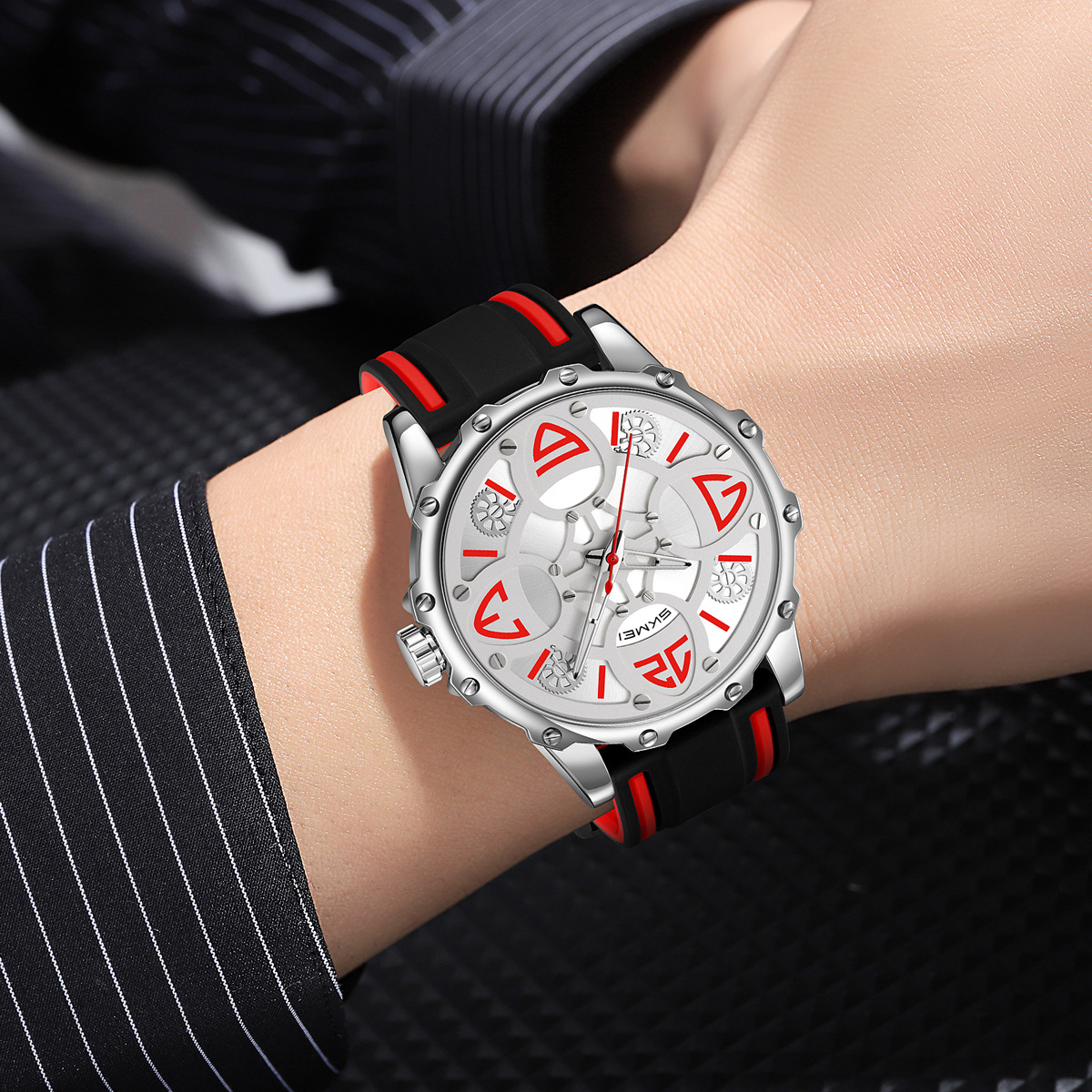 Momento transfronterizo de venta caliente hombre reloj de pulsera de engranajes de silicona correa de cuarzo impermeable fuente de fábrica mayorista