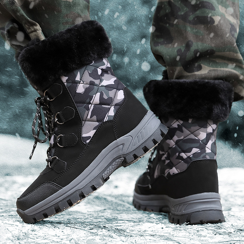 2025 transfronterizo de tamaño grande de soleas gruesas otoño y invierno nuevas botas de nieve cálidas de vello al aire libre zapatos de algodón camuflado verde