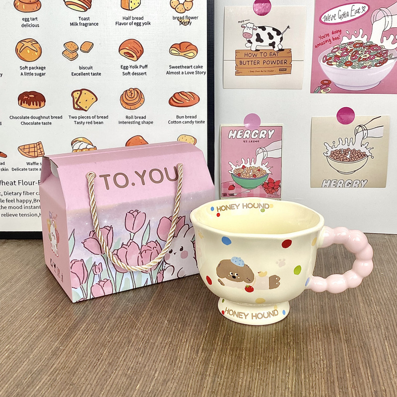 Cute perro de cerámica taza de agua de pareja de chicas taza de oficina taza de café regalo de cumpleaños taza de cerámica