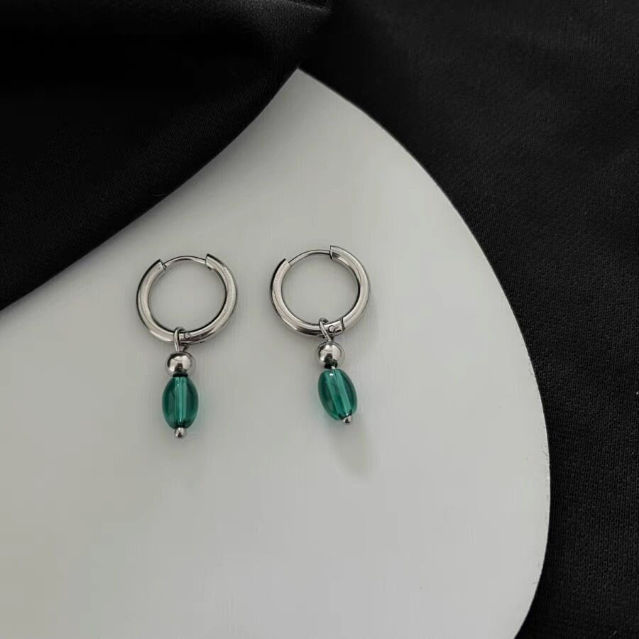 Páví modrá náušnice na klips z titanové oceli pro muže_voghion.com