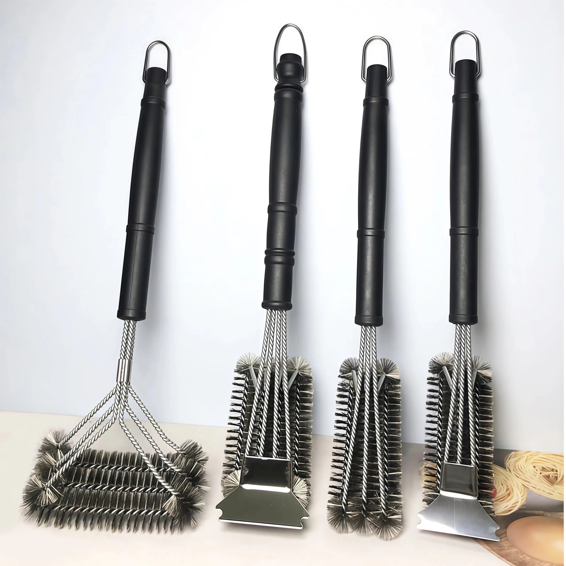 Cross-Border Hot-Selling Bbq Grill Brush Three-Head Stainless Steel Grill Cleaning Brush Outdoor Grill Grate Cleaning Tool Set