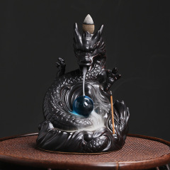 Original classic Chinese dragon reverse flow incense burner creative ceramic large dragon playing beads incense burner home furnishings wholesale