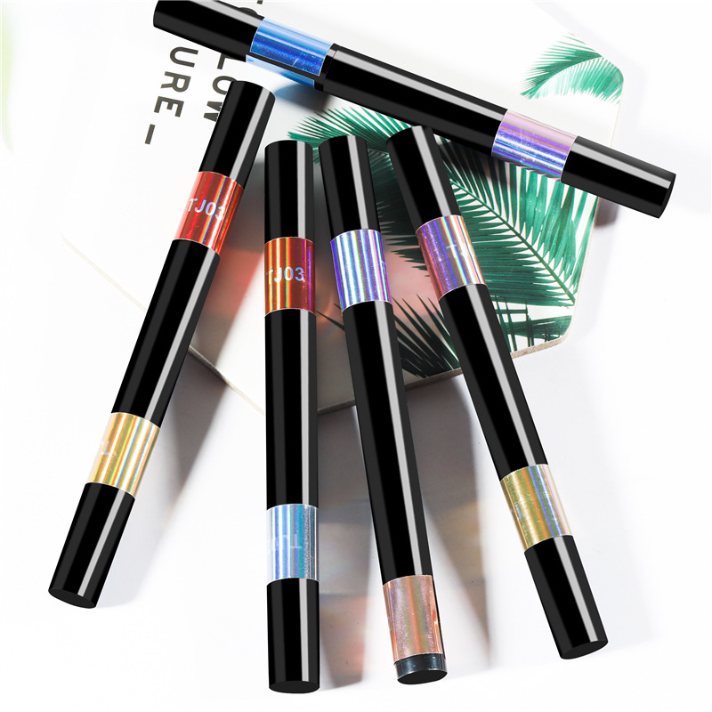 Cross-border nueva manicura de doble cabeza cojín de aire pluma mágica serie de titanio de 12 colores espejo mágico polvo cojín de aire pluma sólida tiza