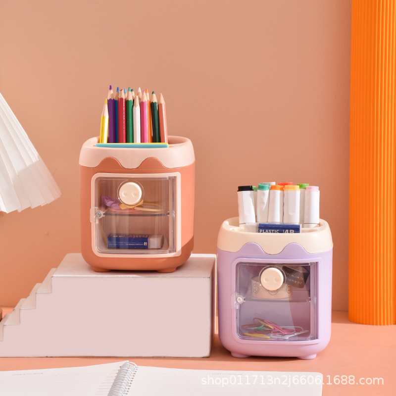 Portalápices cerditos Portalápices de escritorio para estudiantes, almacenamiento de niños, niños y niñas, lindos escritorios creativos, lápices, barriles, adornos