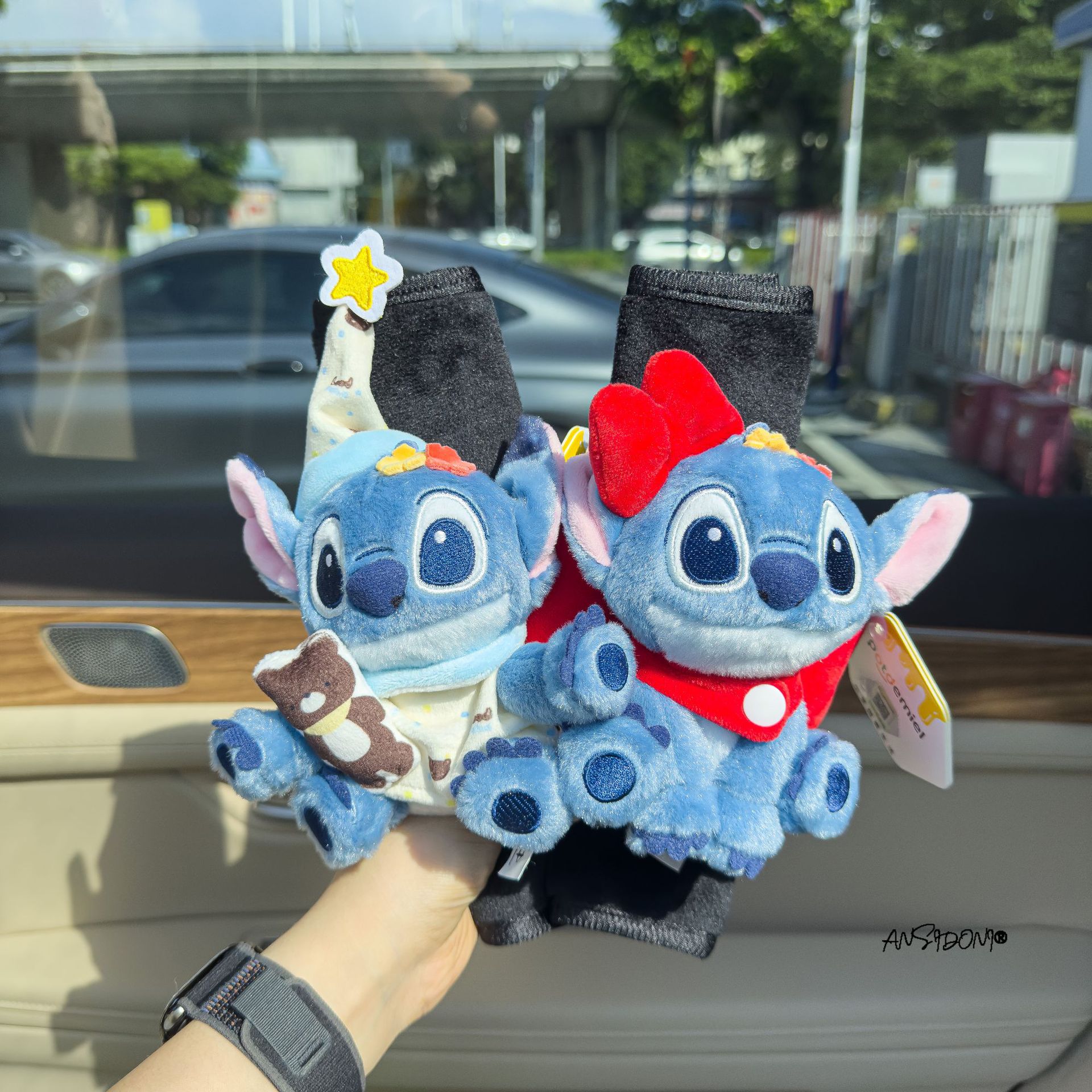 Authentic Lilo and Stitch Doll Car Seat Belt Shoulder Cover Decorative Car Accessories Anti-Stranglehold Car Accessories