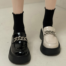 黑色袜子女乐福鞋夏季薄春秋花边中筒堆堆袜搭配小皮鞋蕾丝款长热