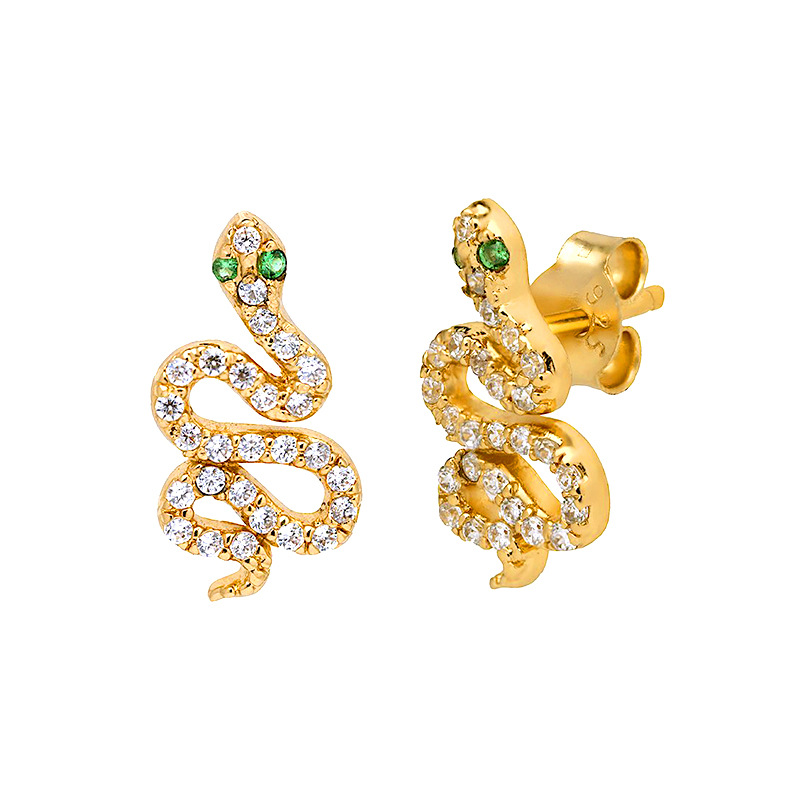 Fashion Inlaid Diamond Snake Female Exaggerated Retro Copper Stud Earrings display picture 1