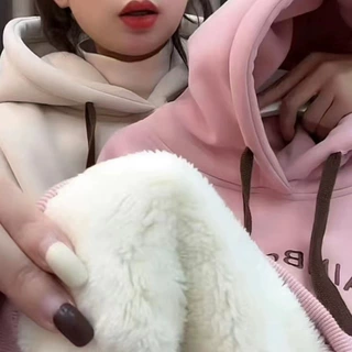 跨境大码厚绒巨厚卫衣女装冬季加绒加厚保暖连帽刺绣外套卫衣批发