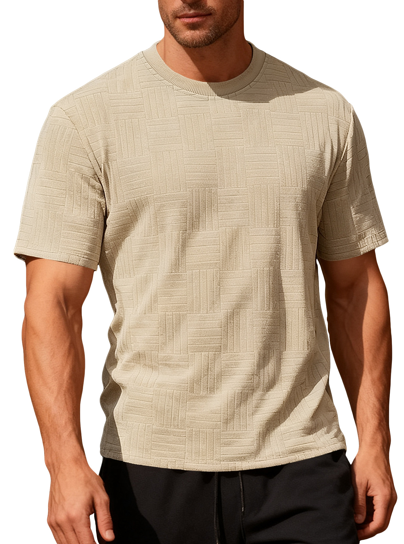 Nuevo comercio exterior delgado cuello redondo toallas de manga corta personalidad camiseta de estilo europeo y americano camiseta de base casual hombre