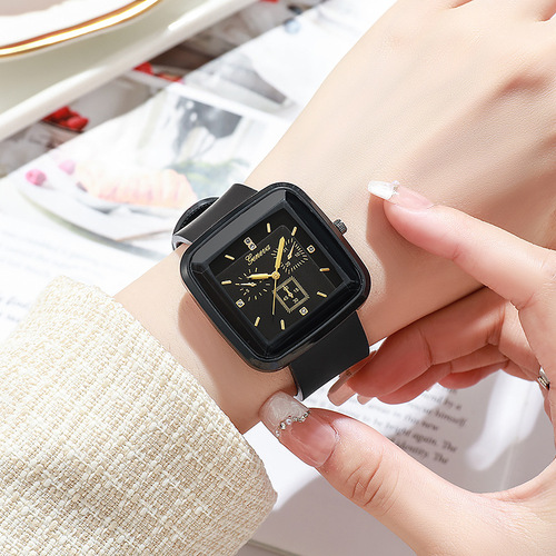 Square fashionable autumn and winter niche student watch simple silicone strap Instagram Korean style women's quartz watch women