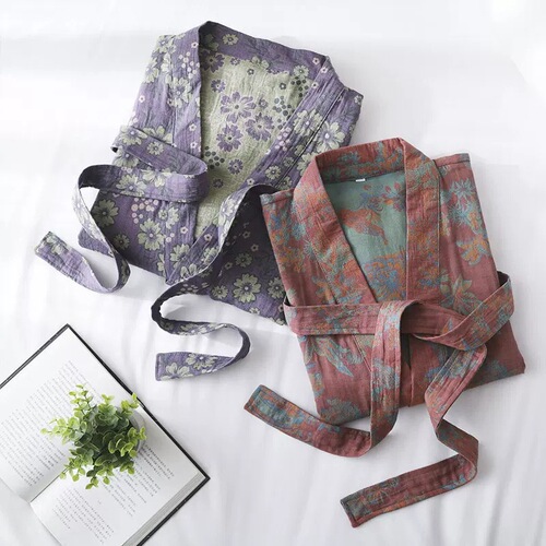 Pure cotton bathrobe for women in autumn and winter, double-layer gauze, water-absorbent and quick-drying, Four Seasons hotel nightgown, beauty salon bathing steamer pajamas