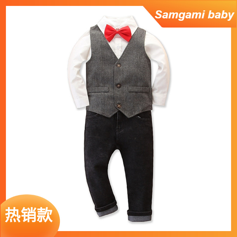 Foreign trade cross border children British style 3 pieces fashion fall new boys one year old dress vest gentleman suit