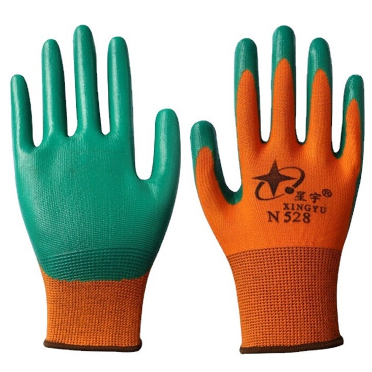 星宇劳保手套N518N528防滑耐磨工作尼龙丁晴橡胶浸胶胶皮薄款