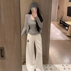 ch25秋冬新款美式辣妹时髦印花带胸垫吊带+开衫两件套上衣