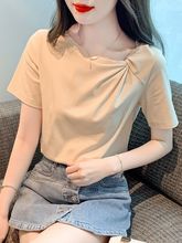 小清新纯棉简约百搭上衣2025夏季新款设计感小众扭结短袖t恤女潮