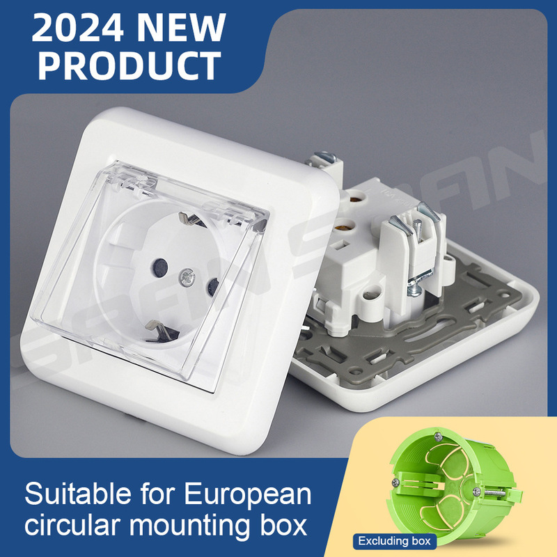 16A European Standard Round Hole German Pc Surface Russian Wall Socket Eu with Splash Cover for Kitchen Toilet Bathroom