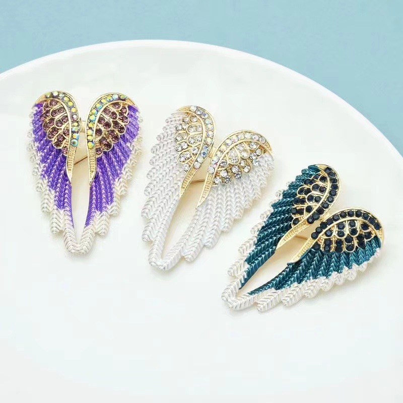 Personalized Simple Angel Wings Brooch for Women, Korean Fashion Versatile Enamel Pin, Alloy Rhinestone Brooch Accessory